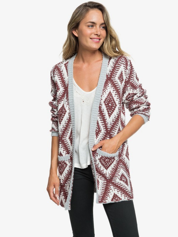 roxy, All Over Again Knitted Cardigan, HERITAGE HEATHER LUREX JACQUAR (sgr3) 0 All Over Again Knitted Cardigan Grey ARJSW03219 Roxy