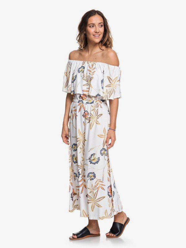 roxy, Technicolor Sky Off-The-Shoulder Midi Dress, MARSHMALLOW BIRD FLOWER (wbt7) 0 Technicolor Sky Off-The-Shoulder Midi Dress White ARJWD03211 Roxy