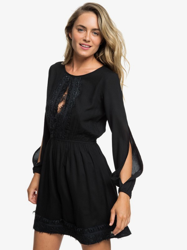 roxy, Side Of Motion Long Sleeve Lace Dress, TRUE BLACK (kvj0) 0 Side Of Motion Long Sleeve Lace Dress Black ARJWD03227 Roxy