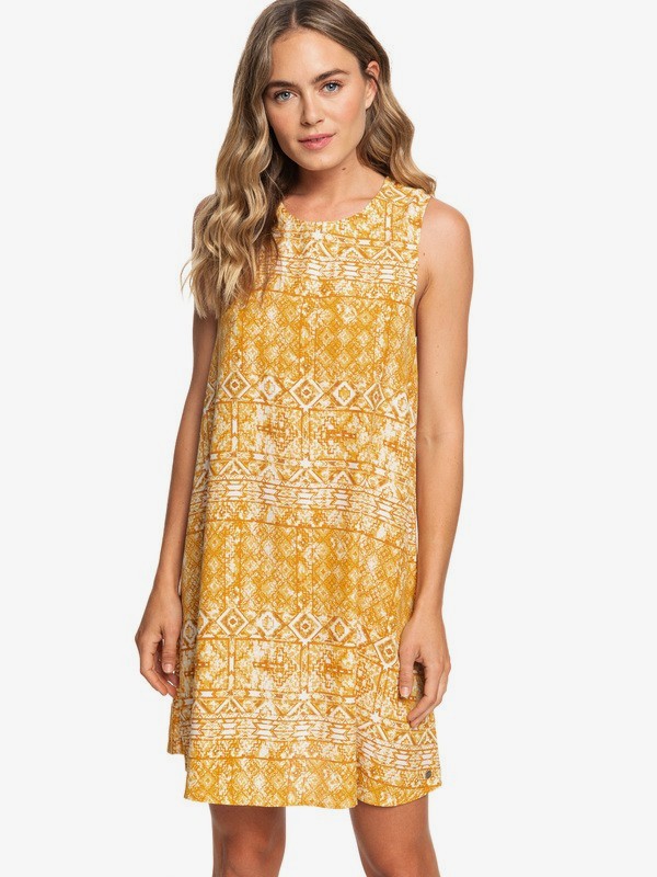 roxy, Harlem Vibes Short Length Sleeveless Dress, INCA GOLD DESERT TILE (nmy6) 0 Harlem Vibes Short Length Sleeveless Dress Orange ARJWD03235 Roxy