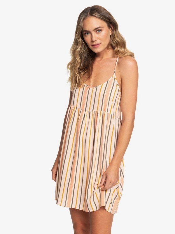roxy, Tropical Sundance Strappy Dress, CREAM TAN MACY STRIPE (tem3) 0 Tropical Sundance Strappy Dress Beige ARJWD03242 Roxy