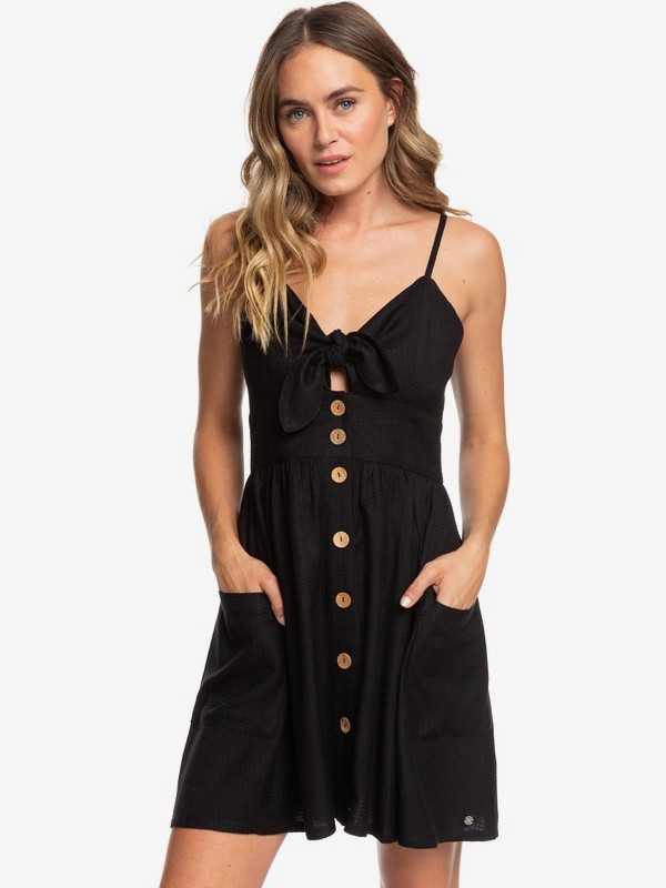 roxy, Under The Cali Sun Strappy Button Through Dress, ANTHRACITE (kvj0) 0 Under The Cali Sun Strappy Button Through Dress Black ARJWD03254 Roxy