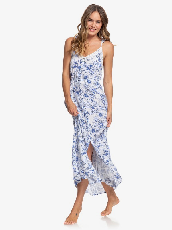 roxy, Hot Summer Lands Strappy Button Through Maxi Dress, BRIGHT WHITE ROBBIE FLORAL (wbt6) 0 Hot Summer Lands Strappy Button Through Maxi Dress White ARJWD03255 Roxy