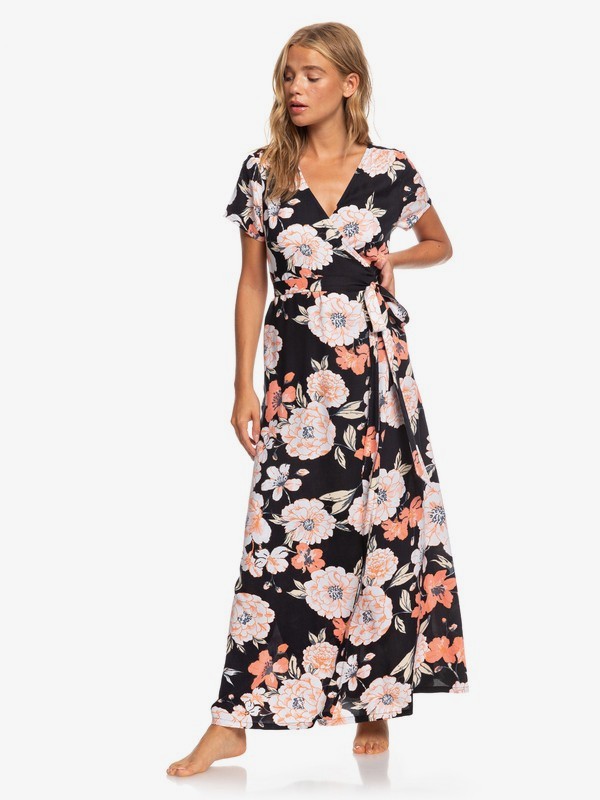 roxy, District Day Short Sleeve Maxi Dress, ANTHRACITE NEW FLOWERS (kvj6) 0 District Day Short Sleeve Maxi Dress Black ARJWD03267 Roxy