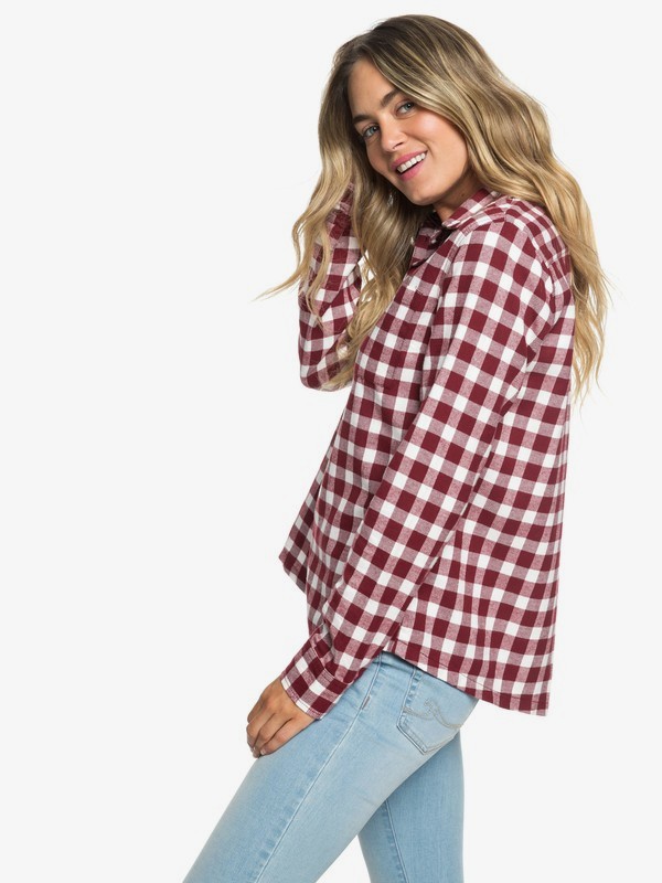 roxy, Concrete Streets Check Long Sleeve Flannel Shirt, OXBLOOD RED NORTHY PLAID (rre1) 0 Concrete Streets Check Long Sleeve Flannel Shirt Red ARJWT03174 Roxy