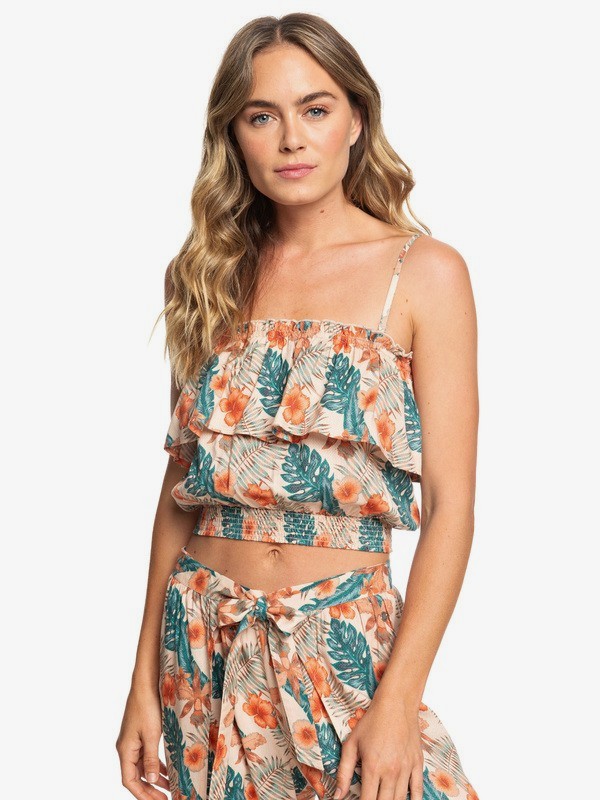 roxy, Collier Ruffle Bandeau Top, CREAM TAN TROPICALABABA (tem6) 0 Collier Ruffle Bandeau Top Beige ARJWT03180 Roxy