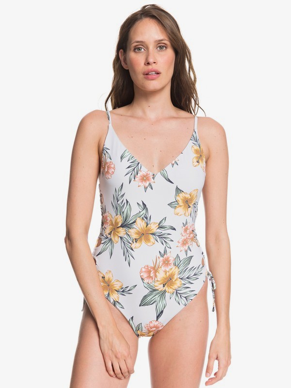 roxy, Riding Moon One-Piece Swimsuit, GRAY VIOLET SEASIDE FLORAL (sfv6) 0 Riding Moon One-Piece Swimsuit Grey ARJX103077 Roxy