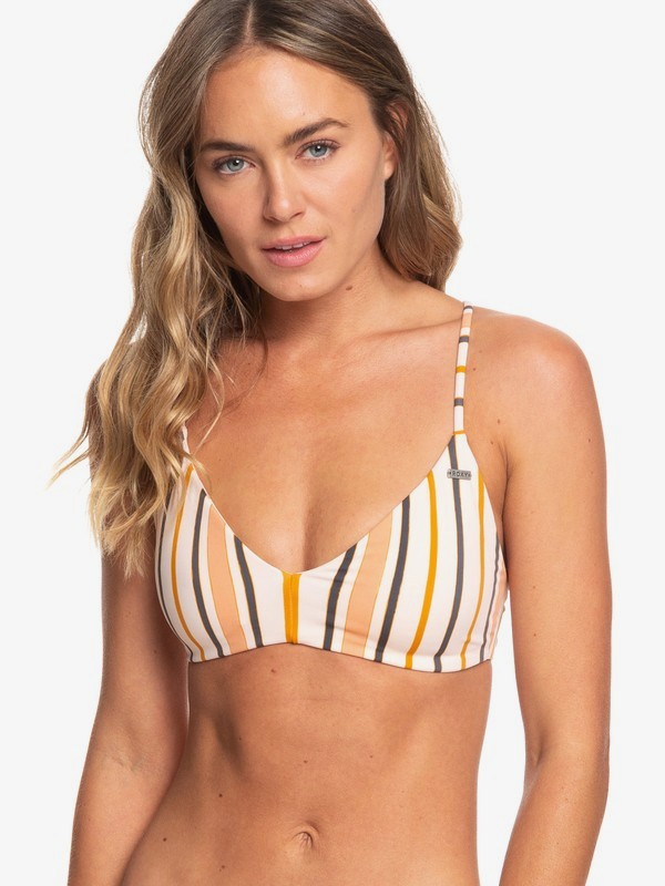 roxy, Printed Softly Love Reversible Athletic Tri Bikini Top, CREAM TAN MACY STRIPE (tem3) 0 Printed Softly Love Reversible Athletic Tri Bikini Top Beige ARJX303358 Roxy