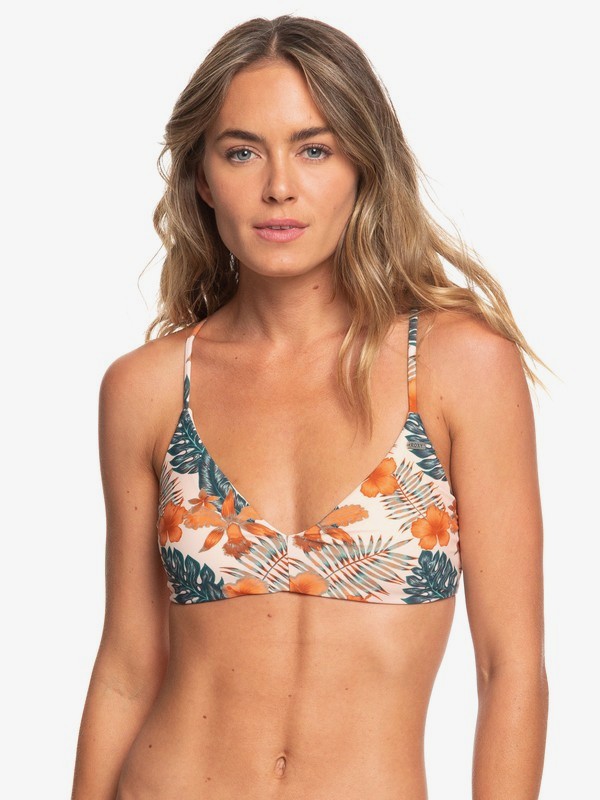 roxy, Printed Softly Love Reversible Athletic Tri Bikini Top, CREAM TAN TROPICALABABA (tem6) 0 Printed Softly Love Reversible Athletic Tri Bikini Top Beige ARJX303358 Roxy