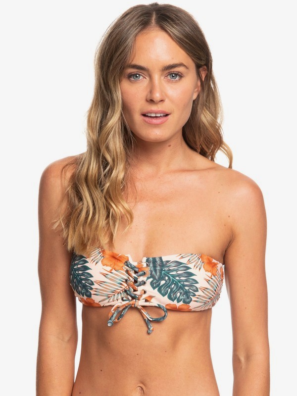 roxy, Beach Classics Bandeau Bikini Top, CREAM TAN TROPICALABABA (tem6) 0 Beach Classics Bandeau Bikini Top Beige ARJX303385 Roxy