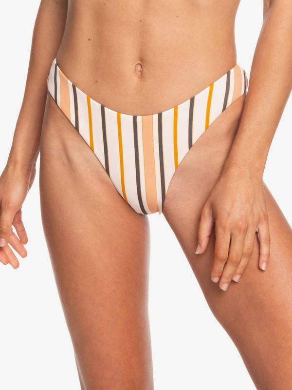 roxy, Beach Classics High-Leg Bikini Bottoms, CREAM TAN MACY STRIPE (tem3) 0 Beach Classics High-Leg Bikini Bottoms Beige ARJX403352 Roxy