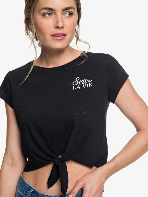 roxy, Seas the Day Short Sleeve Crop Top, TRUE BLACK (kvj0) 0 Seas the Day Short Sleeve Crop Top Black ARJZT04986 Roxy