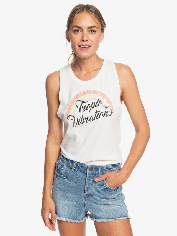 roxy, Tropic Vibrations Sleeveless Tee, MARSHMALLOW (wbt0) 0 Tropic Vibrations Sleeveless Tee White ARJZT05189 Roxy