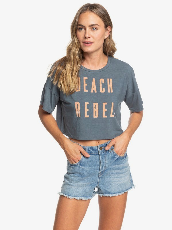 roxy, Beach Rebel Short Sleeve Boyfriend Tee, TURBULENCE (kym0) 0 Beach Rebel Short Sleeve Boyfriend Tee Black ARJZT05202 Roxy