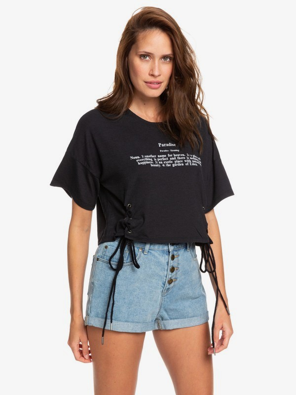 roxy, Paradise Cropped Boyfriend Top, TRUE BLACK (kvj0) 0 Paradise Cropped Boyfriend Top Black ARJZT05203 Roxy