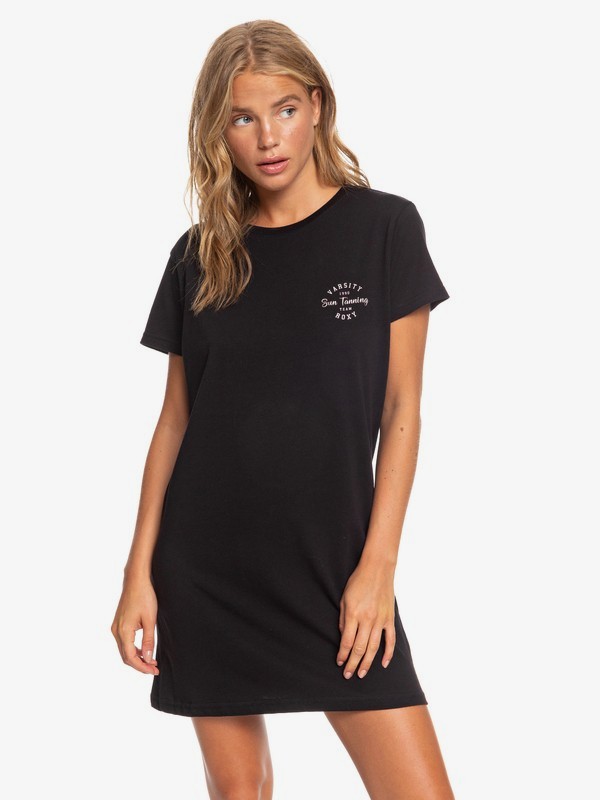 roxy, Letterman Sun Tanning Short Sleeve T-Shirt Dress, TRUE BLACK (kvj0) 0 Letterman Sun Tanning Short Sleeve T-Shirt Dress Black ARJZT05464 Roxy