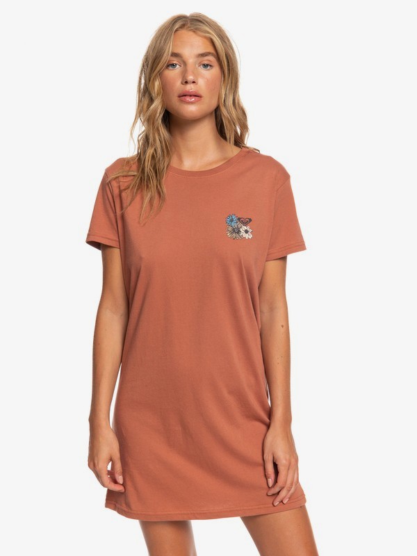 roxy, ROXY Flowers Short Sleeve T-Shirt Dress, CEDAR WOOD (mms0) 0 ROXY Flowers Short Sleeve T-Shirt Dress Pink ARJZT05465 Roxy