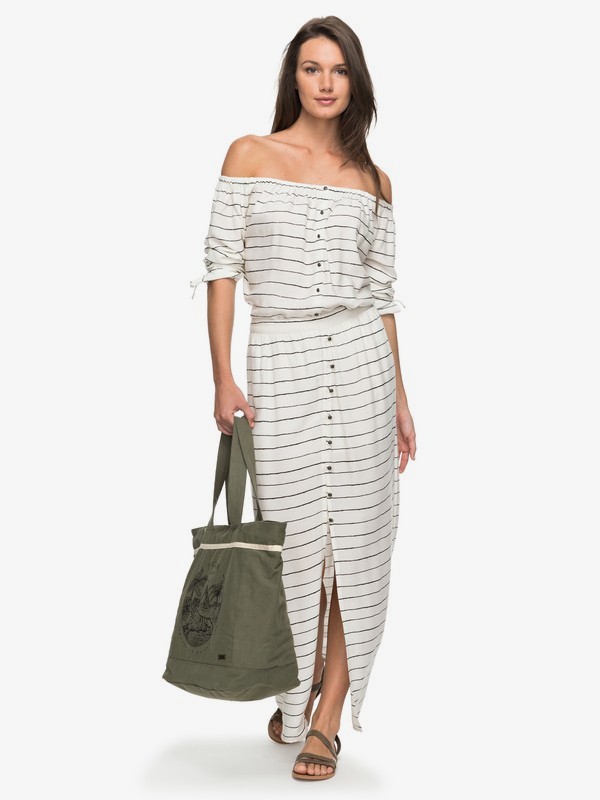 roxy, Saia Feminina Longa Cintura Alta Estampada Roxy, MARSHMALLOW PENCIL STRIPE (xwkk) 0 Saia Feminina Longa Cintura Alta Estampada Roxy Branco BR73801238 Roxy