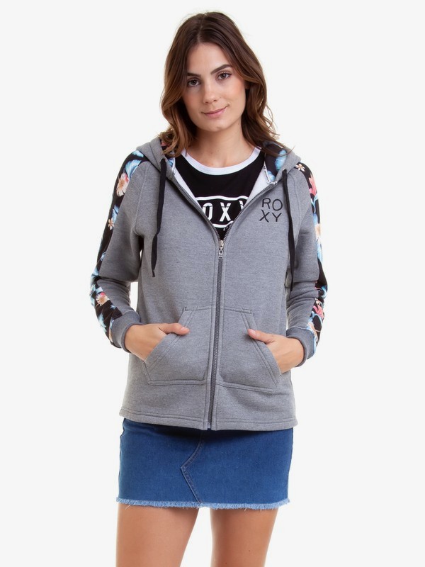 roxy, Moletom Canguru Aberto Tropical Breeze Roxy, DARK GRAY* (dkgr) 0 Moletom Canguru Aberto Tropical Breeze Roxy BR77501320 Roxy