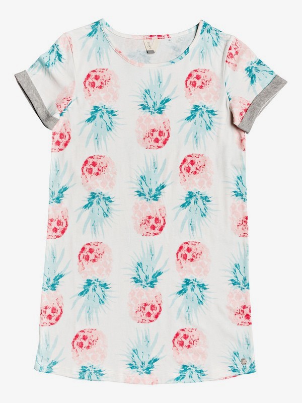 roxy, Girl's 7-14 Night Jungle Short Sleeve T-Shirt Dress, MARSHMALLOW BIG PINEAPPLE (wbt9) 0 Girl's 7-14 Night Jungle Short Sleeve T-Shirt Dress White ERGKD03090 Roxy