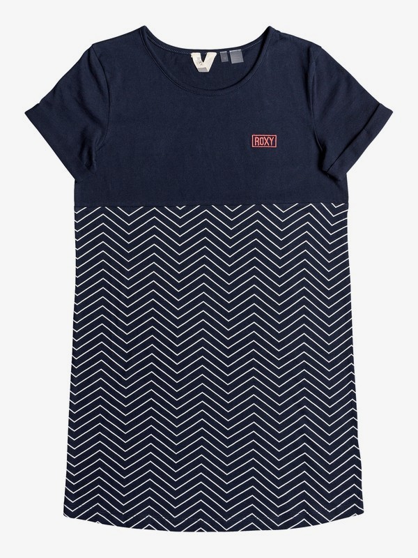 roxy, Girl's 7-14 Night Jungle Short Sleeve T-Shirt Dress, DRESS BLUES ZIGZAG STRIPES (btk3) 0 Girl's 7-14 Night Jungle Short Sleeve T-Shirt Dress Blue ERGKD03096 Roxy