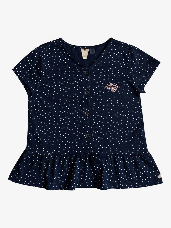 roxy, Girl's 7-14 Smell In The Air Ruffled Short Sleeve Top, DRESS BLUE DOTS FOR DAYS (xwww) 0 Girl's 7-14 Smell In The Air Ruffled Short Sleeve Top White ERGKT03094 Roxy