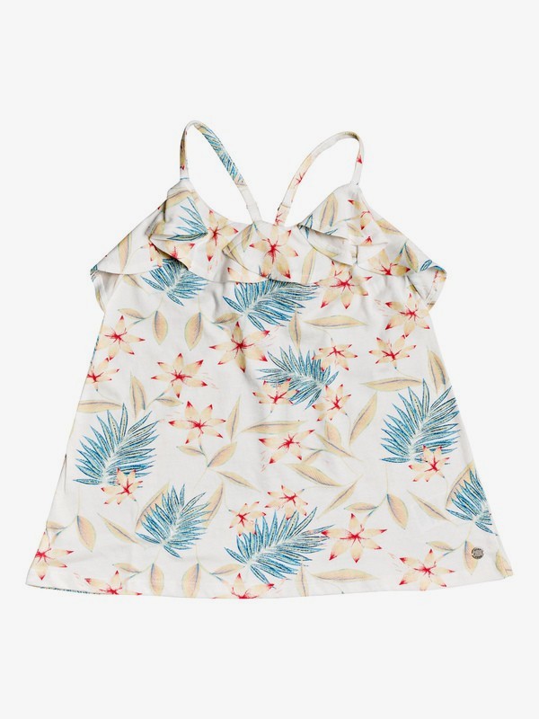 roxy, Girl's 7-14 One Morning Strappy Top, MARSHMALLOW TROPICAL UNIVERSE (xwmy) 0 Girl's 7-14 One Morning Strappy Top White ERGKT03115 Roxy