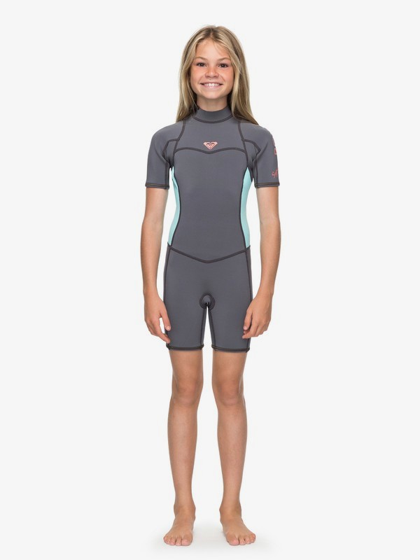 roxy, Girl's 7-14 2/2mm Syncro Series Short Sleeve Back Zip FLT Springsuit, DEEP GREY/GLICER BLUE (xggb) 0 Girl's 7-14 2/2mm Syncro Series Short Sleeve Back Zip FLT Springsuit Green ERGW503004 Roxy