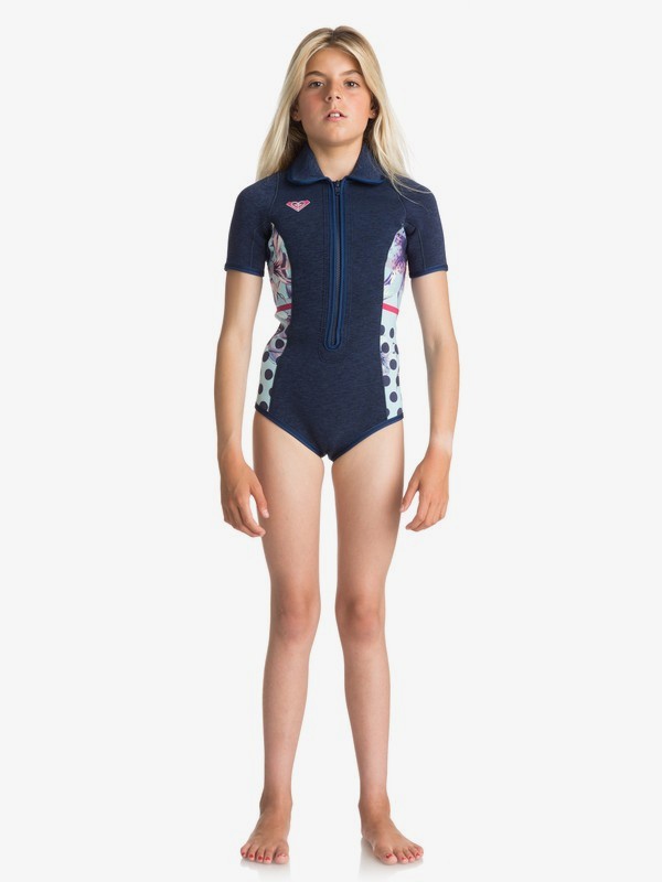 roxy, Girl's 7-14 2mm Pop Surf Short Sleeve Front Zip Springsuit, NAVY (bte0) 0 Girl's 7-14 2mm Pop Surf Short Sleeve Front Zip Springsuit Blue ERGW503007 Roxy