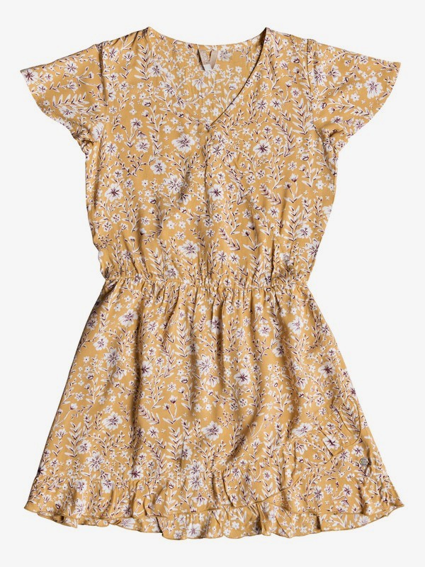 roxy, Girl's 7-14 Her Fantasy Short Sleeve Dress, OCHRE FROM THE FOREST (yhv6) 0 Girl's 7-14 Her Fantasy Short Sleeve Dress Yellow ERGWD03064 Roxy