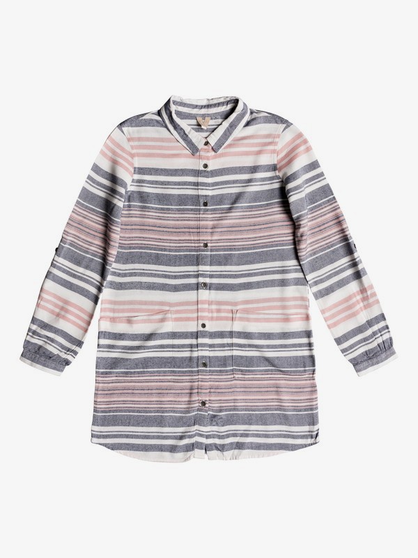 roxy, Girl's 7-14 Walk My Way Long Sleeve Shirt Dress, LOB BISQUE NAUTICAL STRIPES Y (mhh3) 0 Girl's 7-14 Walk My Way Long Sleeve Shirt Dress Pink ERGWD03065 Roxy