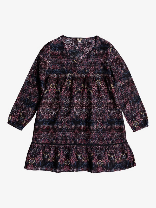 roxy, Girl's 7-14 September Song Long Sleeve Dress, TRUE BLACK NIGHTLIGHTS (kvj1) 0 Girl's 7-14 September Song Long Sleeve Dress Black ERGWD03067 Roxy