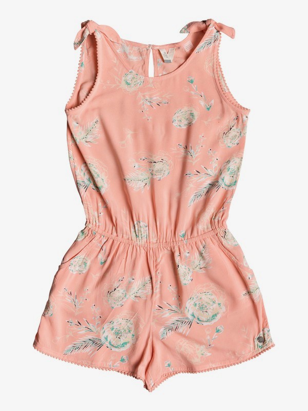 roxy, Girl's 7-14 Jungle Birds Strappy Romper, SALMON FLOWERS IN THE AIR (mfg8) 0 Girl's 7-14 Jungle Birds Strappy Romper Pink ERGWD03074 Roxy