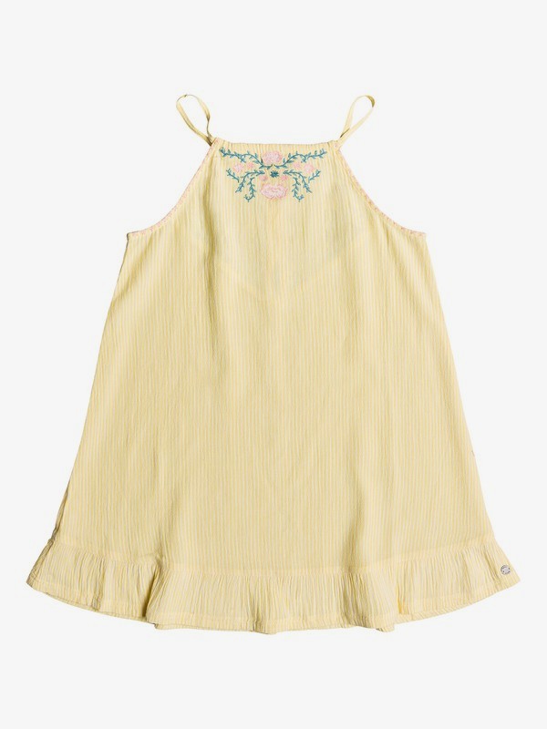 roxy, Girl's 7-14 First Chocolate Ruffle Hem Strappy Dress, SUNLIGHT INDIE STRIPE (yek3) 0 Girl's 7-14 First Chocolate Ruffle Hem Strappy Dress Yellow ERGWD03079 Roxy
