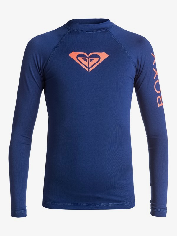 roxy, Girl's 7-14 Whole Hearted Long Sleeve UPF 50 Rashguard, BLUE DEPTHS (bta0) 0 Girl's 7-14 Whole Hearted Long Sleeve UPF 50 Rashguard Blue ERGWR03007 Roxy