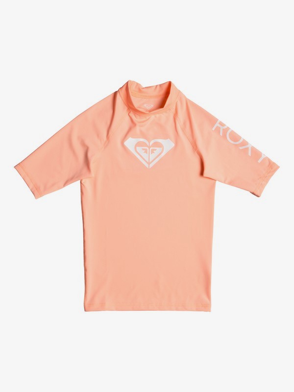 roxy, Girl's 7-14 Whole Hearted Short Sleeve UPF 50 Rashguard, SOUFFLE (mfg0) 0 Girl's 7-14 Whole Hearted Short Sleeve UPF 50 Rashguard Pink ERGWR03079 Roxy