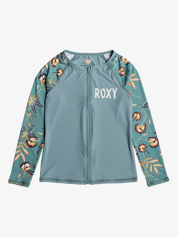 roxy, Girl's 7-14 Born In Waves Long Sleeve UPF 50 Zipped Rash Guard, TRELLIS BIRD FLOWER YOUTH (bkw9) 0 Girl's 7-14 Born In Waves Long Sleeve UPF 50 Zipped Rash Guard Blue ERGWR03102 Roxy