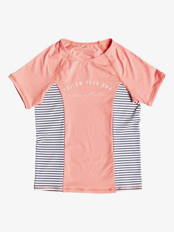roxy, Girl's 7-14 Tropi Sporty Short Sleeve UPF 50 Rash Guard, SOUFFLE (mfg0) 0 Girl's 7-14 Tropi Sporty Short Sleeve UPF 50 Rash Guard Pink ERGWR03109 Roxy