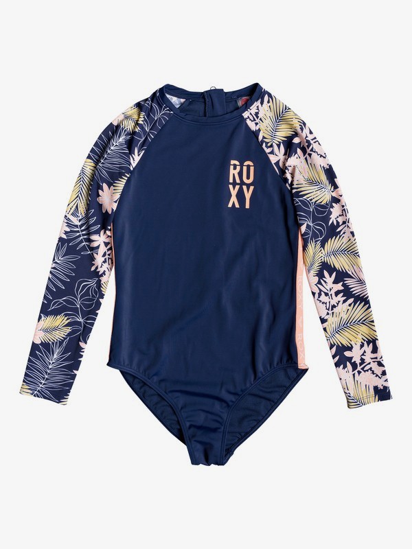 roxy, Girl's 7-14 Bikini Point Long Sleeve UPF 50 One-Piece Swimsuit, MED BLUE FULL FLORAL BIG SW (bte6) 0 Girl's 7-14 Bikini Point Long Sleeve UPF 50 One-Piece Swimsuit ERGWR03122 Roxy