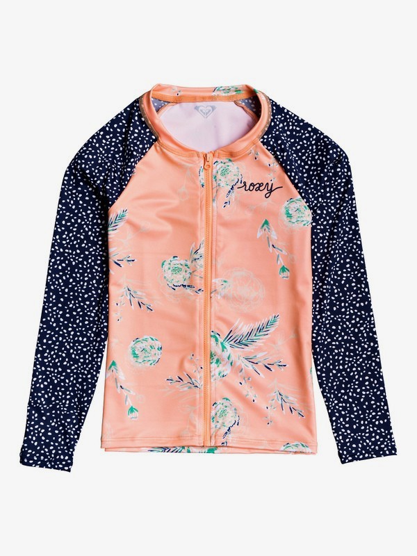 roxy, Girl's 7-14 ROXY Long Sleeve UPF 50 Zip-Up Rashguard, SOUFFLE FLOWERS IN THE AIR SW (xmwb) 0 Girl's 7-14 ROXY Long Sleeve UPF 50 Zip-Up Rashguard Pink ERGWR03128 Roxy