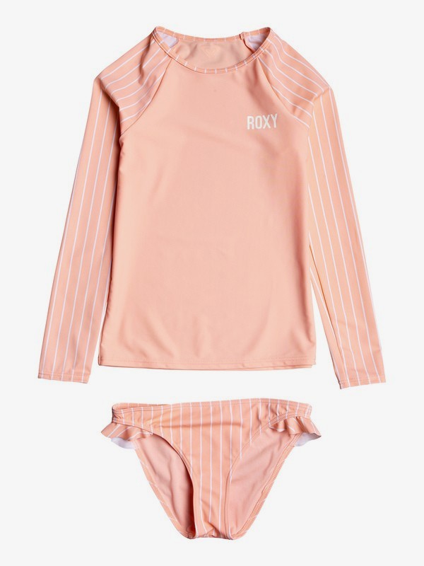 roxy, Girl's 7-14 Field Of Love Long Sleeve UPF 50 Rashguard Set, PEACH BUD S POOL STRIPES (meg3) 0 Girl's 7-14 Field Of Love Long Sleeve UPF 50 Rashguard Set Pink ERGWR03137 Roxy