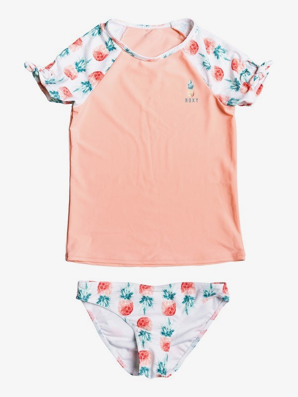 roxy, Girl's 7-14 Kind Of Fun Short Sleeve UPF 50 Rashguard Set, BRIGHT WHITE S SMALL PINEAPPLE (wbb8) 0 Girl's 7-14 Kind Of Fun Short Sleeve UPF 50 Rashguard Set White ERGWR03138 Roxy