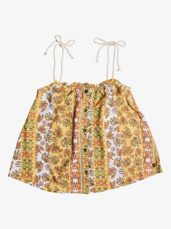 roxy, Girl's 7-14 Depths Of My Heart Printed Strappy Top, BUFF YELLOW GIRL VERTICAL FLOW (ygf9) 0 Girl's 7-14 Depths Of My Heart Printed Strappy Top Yellow ERGWT03037 Roxy