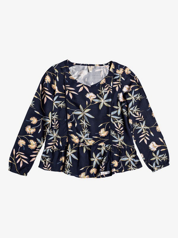 roxy, Girl's 7-14 I Got Lives Long Sleeve Top, DRESS BLUES BIRDS FLOWER YOUTH (xwby) 0 Girl's 7-14 I Got Lives Long Sleeve Top White ERGWT03040 Roxy