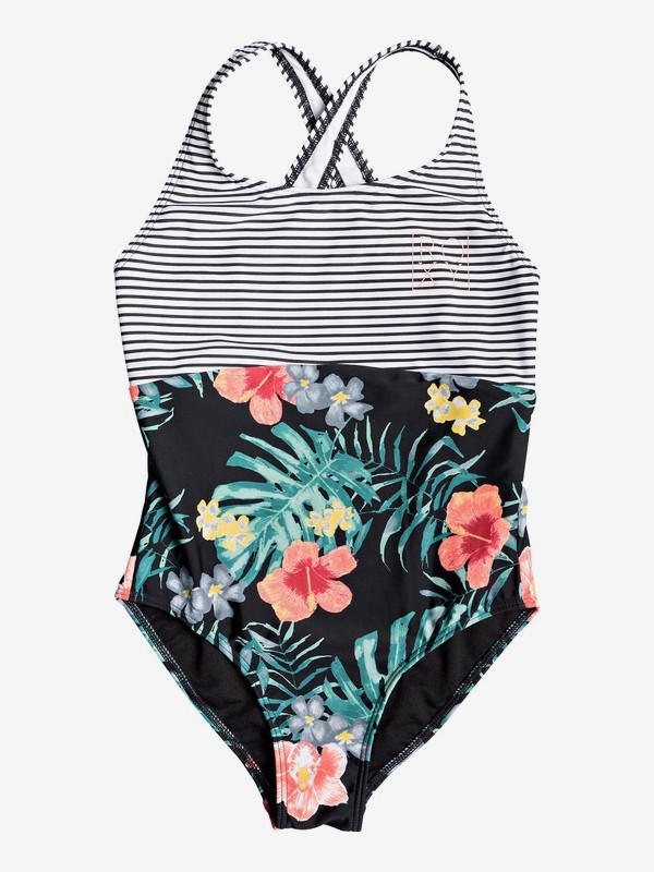 roxy, Happy Spring - Maillot de bain une pièce pour Fille 8-16 ans, ANTHRACITE HIBISCUS TWIST SWIM (kvj5) 0 Happy Spring - Maillot de bain une pièce pour Fille 8-16 ans Noir ERGX103049 Roxy
