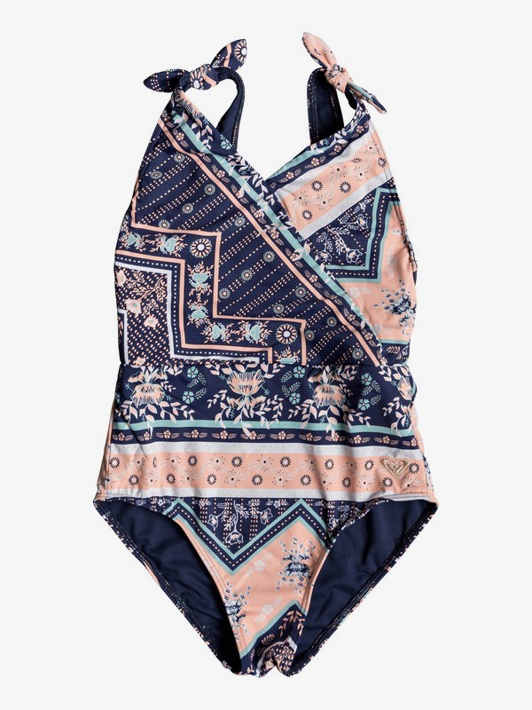 roxy, Girl's 7-14 Heart In The Waves One-Piece Swimsuit, MED BLUE NEWPORT BORDER SW (bte7) 0 Girl's 7-14 Heart In The Waves One-Piece Swimsuit Blue ERGX103051 Roxy