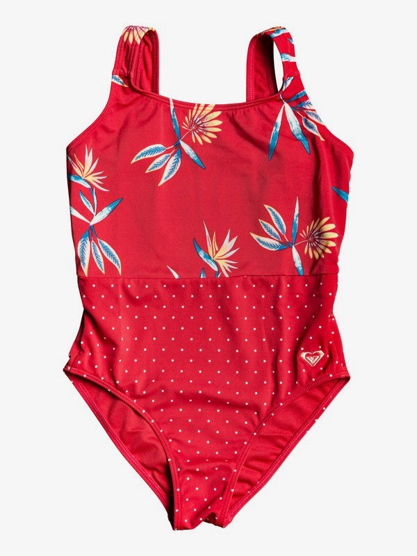 roxy, Girl's 7-14 Folky Way One-Piece Swimsuit, CHRYSANTHEMUM ROUGH FLOWERS (rnf7) 0 Girl's 7-14 Folky Way One-Piece Swimsuit Red ERGX103057 Roxy