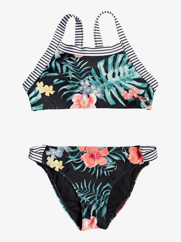 roxy, Happy Spring - Crop-Top-Bikini-Set für Mädchen 8-16, ANTHRACITE HIBISCUS TWIST SWIM (kvj5) 0 Happy Spring - Crop-Top-Bikini-Set für Mädchen 8-16 Schwarz ERGX203195 Roxy