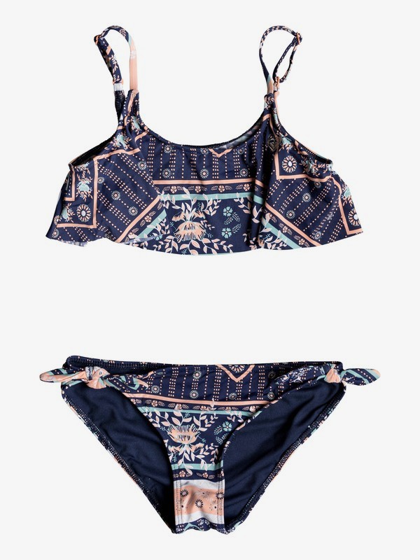 roxy, Girl's 7-14 Heart In The Waves Flutter Bikini Set, MED BLUE NEWPORT BORDER SW (bte7) 0 Girl's 7-14 Heart In The Waves Flutter Bikini Set Blue ERGX203201 Roxy