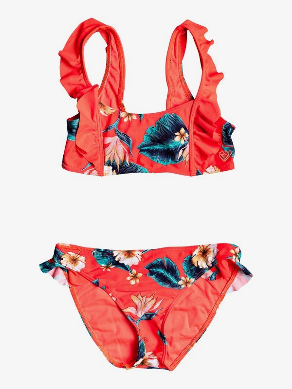 roxy, Girl's 7-14 Seaside Lover Athletic Bralet Bikini Set, F CORAL N TROPICAL LOVE RG SW (xmmb) 0 Girl's 7-14 Seaside Lover Athletic Bralet Bikini Set Pink ERGX203210 Roxy
